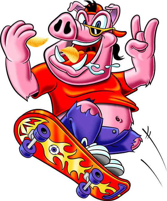 Hog on a skate board